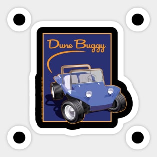 Blue Dune Buggy with Surfboard Front in Box Sticker